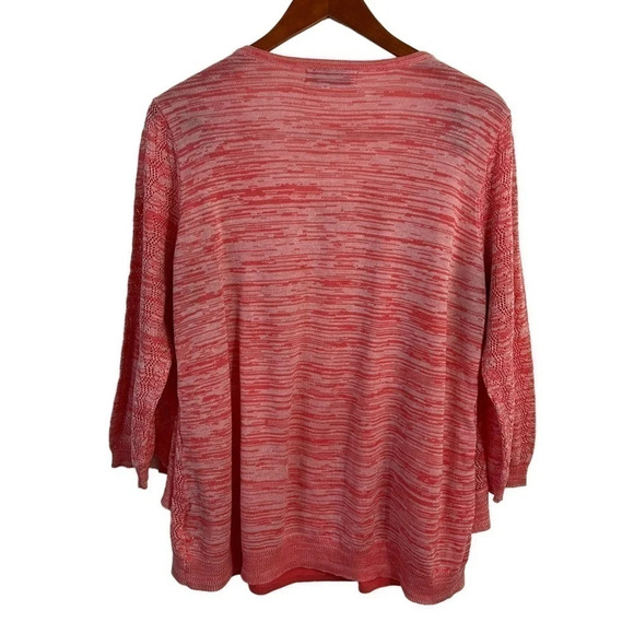 Sag Harbor Pink Layered Top Beaded Neck 3/4 Sleeve Knit Round Neck Pullover - Picture 3 of 8